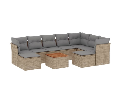 vidaXL 10-daļīgs dārza dīvāna komplekts, matrači, bēša PE rotangpalma