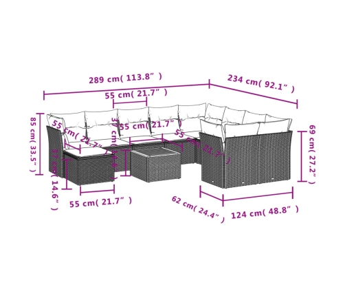 11-Daļīgs Dārza Dīvāna Komplekts, Matrači, Melna Pe Rotangpalma Vidaxl