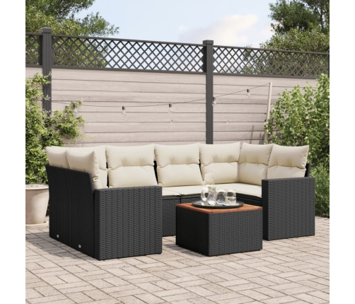 vidaXL 7-daļīgs dārza dīvāna komplekts ar matračiem, melna PE