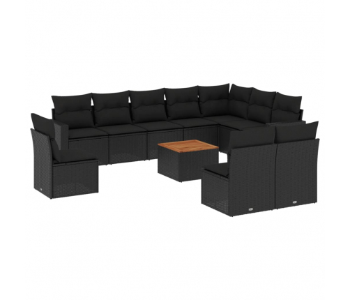 vidaXL 11-daļīgs dārza dīvāna komplekts, matrači, melna PE rotangpalma