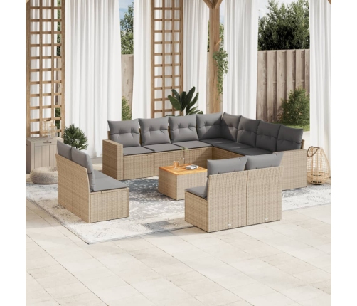 vidaXL 12-daļīgs dārza dīvāna komplekts, matrači, bēša PE rotangpalma