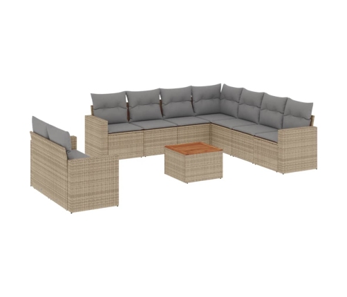 vidaXL 10-daļīgs dārza dīvāna komplekts, matrači, bēša PE rotangpalma