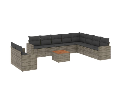 11-Daļīgs Dārza Dīvāna Komplekts Ar Matračiem, Pelēks Pe Pinums Vidaxl