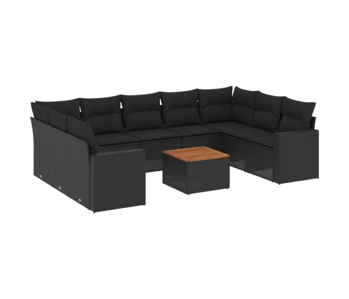 vidaXL 10-daļīgs dārza dīvāna komplekts, matrači, melna PE rotangpalma