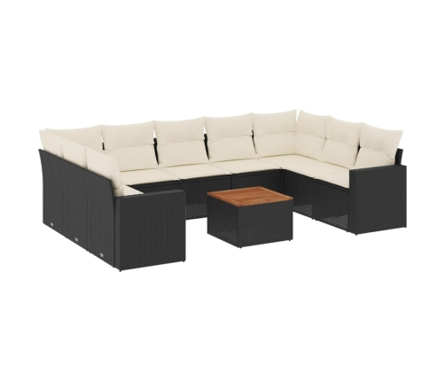 vidaXL 10-daļīgs dārza dīvāna komplekts, matrači, melna PE rotangpalma