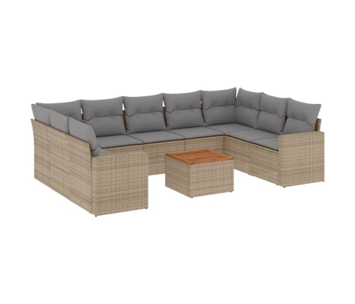 vidaXL 10-daļīgs dārza dīvāna komplekts, matrači, bēša PE rotangpalma