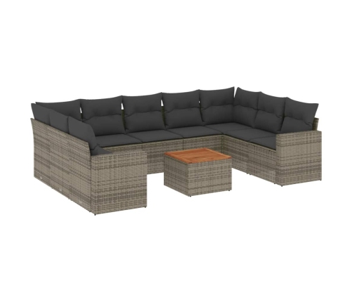 vidaXL 10-daļīgs dārza dīvāna komplekts ar matračiem, pelēks PE pinums