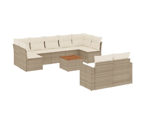 vidaXL 10-daļīgs dārza dīvāna komplekts, matrači, bēša PE rotangpalma