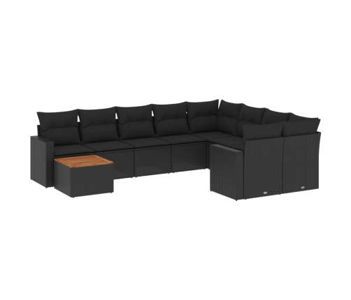 vidaXL 10-daļīgs dārza dīvāna komplekts, matrači, melna PE rotangpalma