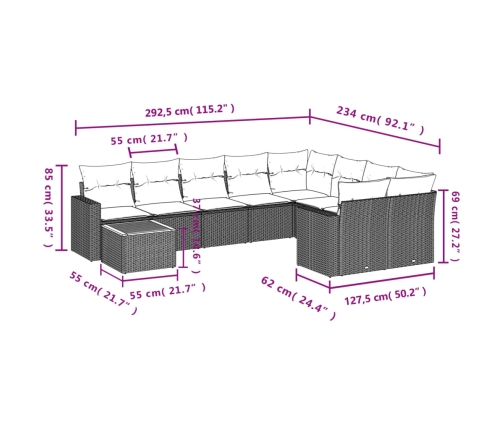 vidaXL 10-daļīgs dārza dīvāna komplekts, matrači, bēša PE rotangpalma
