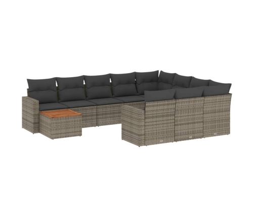 11-Daļīgs Dārza Dīvāna Komplekts Ar Matračiem, Pelēks Pe Pinums Vidaxl