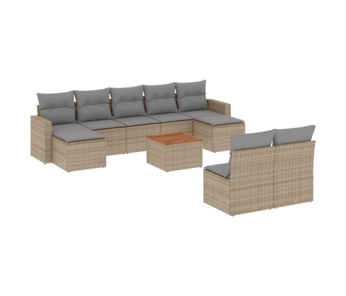 vidaXL 10-daļīgs dārza dīvāna komplekts, matrači, bēša PE rotangpalma