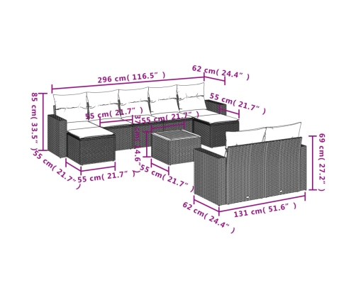 vidaXL 10-daļīgs dārza dīvāna komplekts, matrači, bēša PE rotangpalma