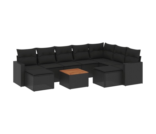 vidaXL 10-daļīgs dārza dīvāna komplekts, matrači, melna PE rotangpalma