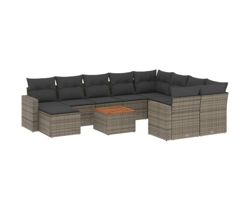 vidaXL 11-daļīgs dārza dīvāna komplekts ar matračiem, pelēks PE pinums