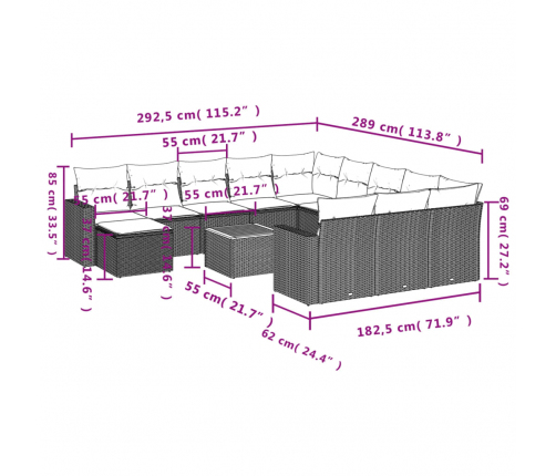 vidaXL 13-daļīgs dārza dīvāna komplekts ar matračiem, PE rotangpalma