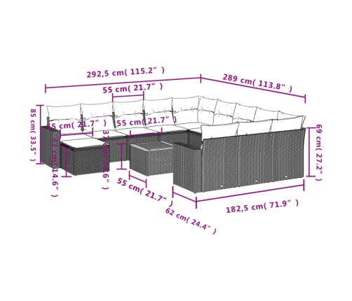 vidaXL 13-daļīgs dārza dīvāna komplekts ar matračiem, PE rotangpalma