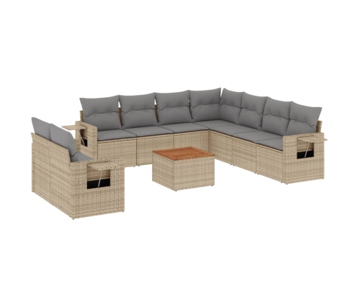 vidaXL 10-daļīgs dārza dīvāna komplekts, matrači, bēša PE rotangpalma