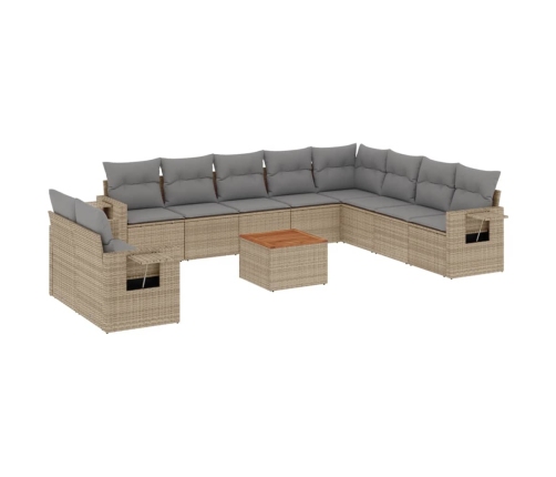 vidaXL 11-daļīgs dārza dīvāna komplekts, matrači, bēša PE rotangpalma