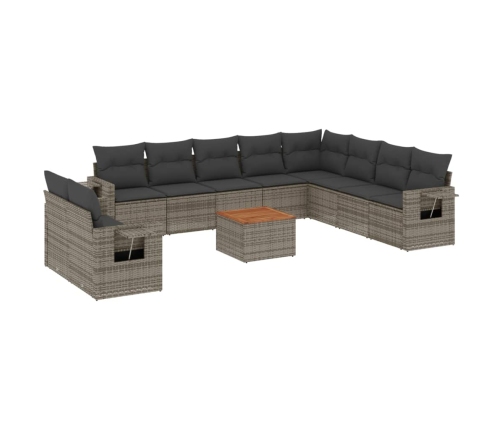 vidaXL 11-daļīgs dārza dīvāna komplekts ar matračiem, pelēks PE pinums