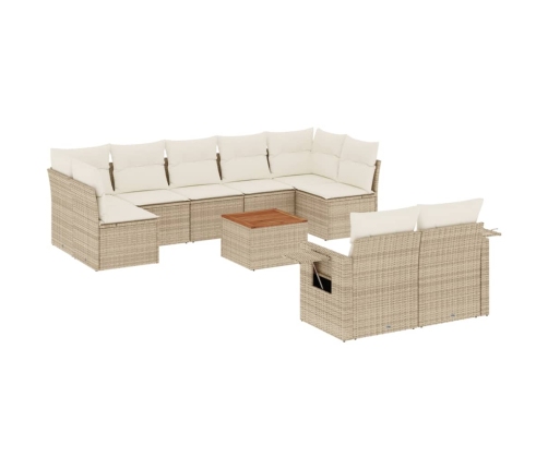 vidaXL 10-daļīgs dārza dīvāna komplekts, matrači, bēša PE rotangpalma