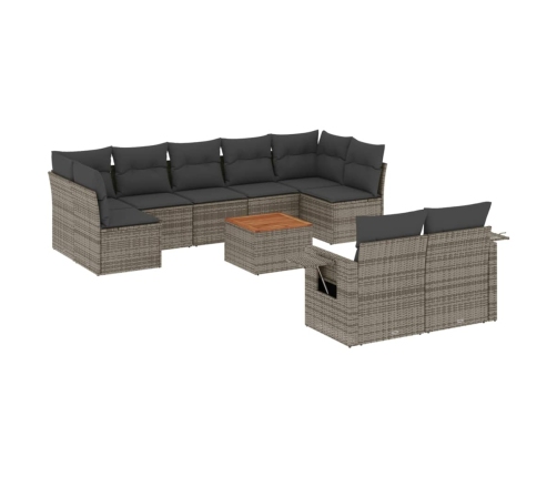 vidaXL 10-daļīgs dārza dīvāna komplekts ar matračiem, pelēks PE pinums