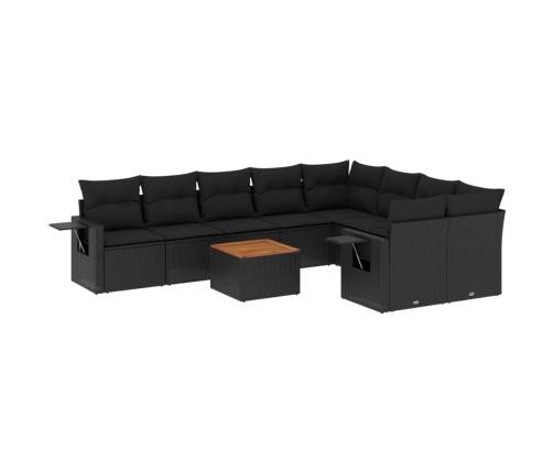 vidaXL 10-daļīgs dārza dīvāna komplekts, matrači, melna PE rotangpalma