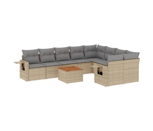 vidaXL 10-daļīgs dārza dīvāna komplekts, matrači, bēša PE rotangpalma