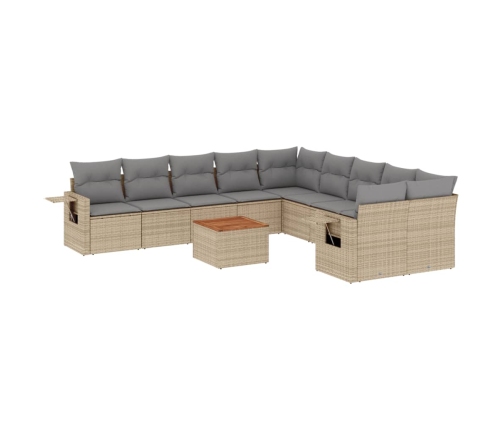 vidaXL 11-daļīgs dārza dīvāna komplekts, matrači, bēša PE rotangpalma