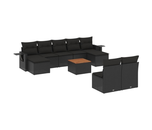 vidaXL 10-daļīgs dārza dīvāna komplekts, matrači, melna PE rotangpalma