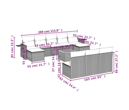 11-Daļīgs Dārza Dīvāna Komplekts, Matrači, Melna Pe Rotangpalma Vidaxl