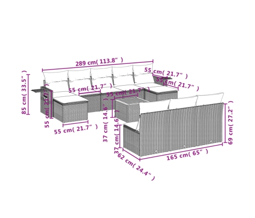 vidaXL 11-daļīgs dārza dīvāna komplekts, matrači, melna PE rotangpalma