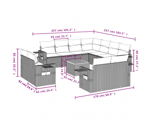 vidaXL 12-daļīgs dārza dīvānu komplekts, matrači, melna PE rotangpalma