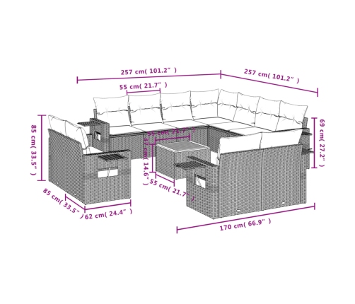 vidaXL 12-daļīgs dārza dīvāna komplekts, matrači, bēša PE rotangpalma