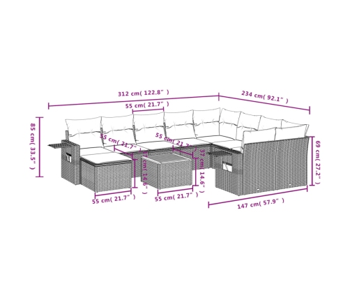 vidaXL 11-daļīgs dārza dīvāna komplekts, matrači, melna PE rotangpalma