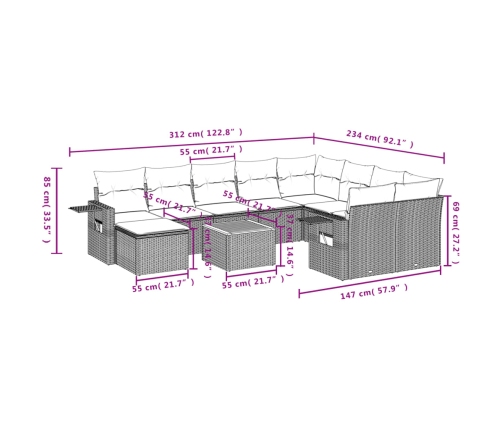 11-Daļīgs Dārza Dīvāna Komplekts, Matrači, Bēša Pe Rotangpalma Vidaxl