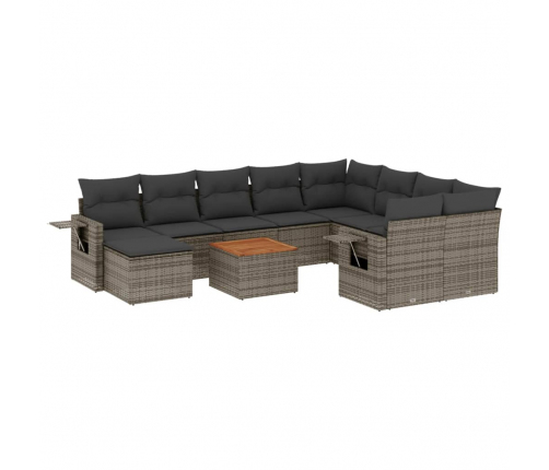 11-Daļīgs Dārza Dīvāna Komplekts Ar Matračiem, Pelēks Pe Pinums Vidaxl