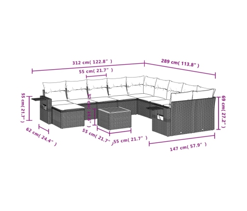 vidaXL 12-daļīgs dārza dīvānu komplekts, matrači, melna PE rotangpalma