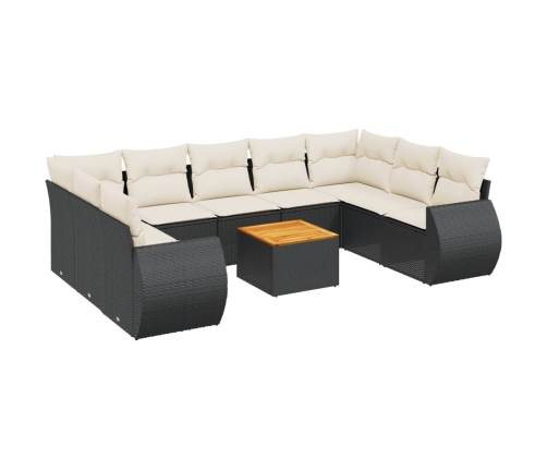 vidaXL 10-daļīgs dārza dīvāna komplekts, matrači, melna PE rotangpalma