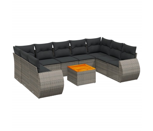 vidaXL 10-daļīgs dārza dīvāna komplekts ar matračiem, pelēks PE pinums