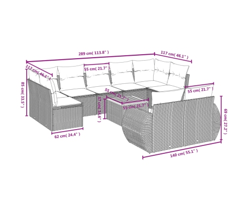 10-Daļīgs Dārza Dīvāna Komplekts Ar Matračiem, Pelēks Pe Pinums Vidaxl