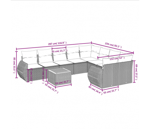 10-Daļīgs Dārza Dīvāna Komplekts, Matrači, Melna Pe Rotangpalma Vidaxl