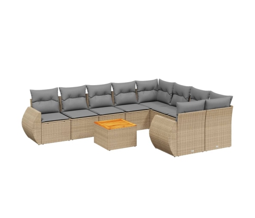 vidaXL 10-daļīgs dārza dīvāna komplekts, matrači, bēša PE rotangpalma