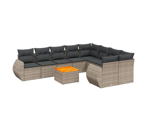 vidaXL 10-daļīgs dārza dīvāna komplekts ar matračiem, pelēks PE pinums