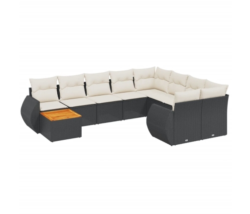 vidaXL 10-daļīgs dārza dīvāna komplekts, matrači, melna PE rotangpalma