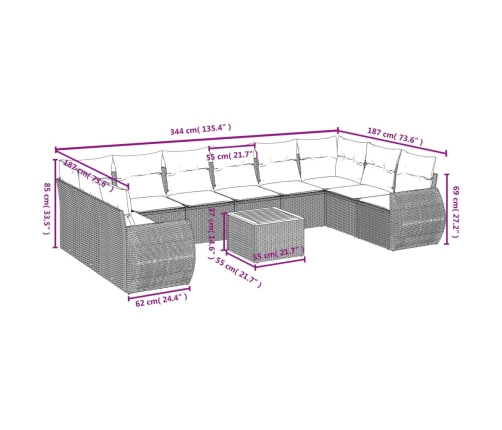 vidaXL 11-daļīgs dārza dīvāna komplekts, matrači, melna PE rotangpalma