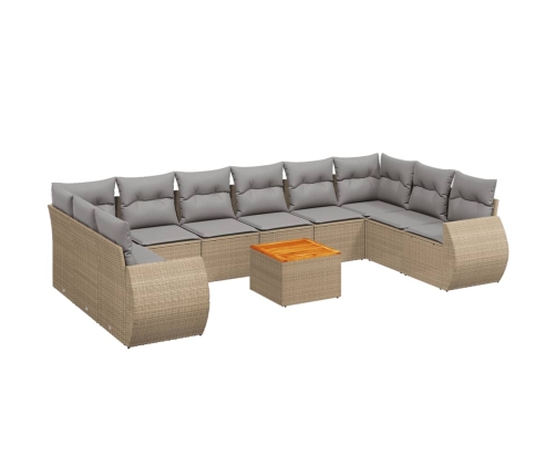 vidaXL 11-daļīgs dārza dīvāna komplekts, matrači, bēša PE rotangpalma