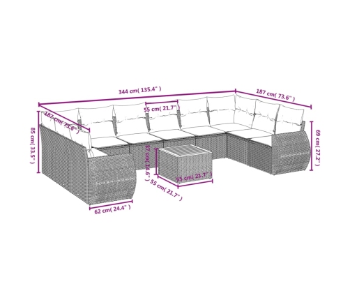 vidaXL 11-daļīgs dārza dīvāna komplekts, matrači, bēša PE rotangpalma