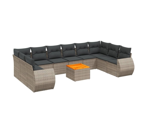 vidaXL 11-daļīgs dārza dīvāna komplekts ar matračiem, pelēks PE pinums
