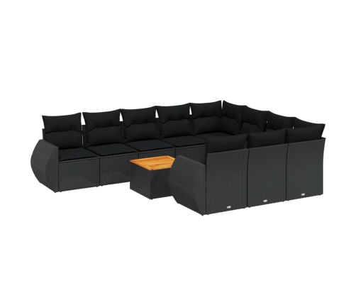 vidaXL 11-daļīgs dārza dīvāna komplekts, matrači, melna PE rotangpalma